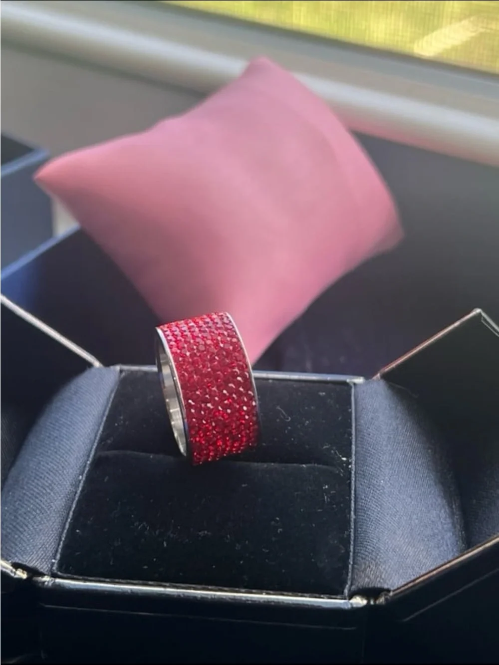 Red Swarovski elements size 9 stainless steel band with rhodium finish #522